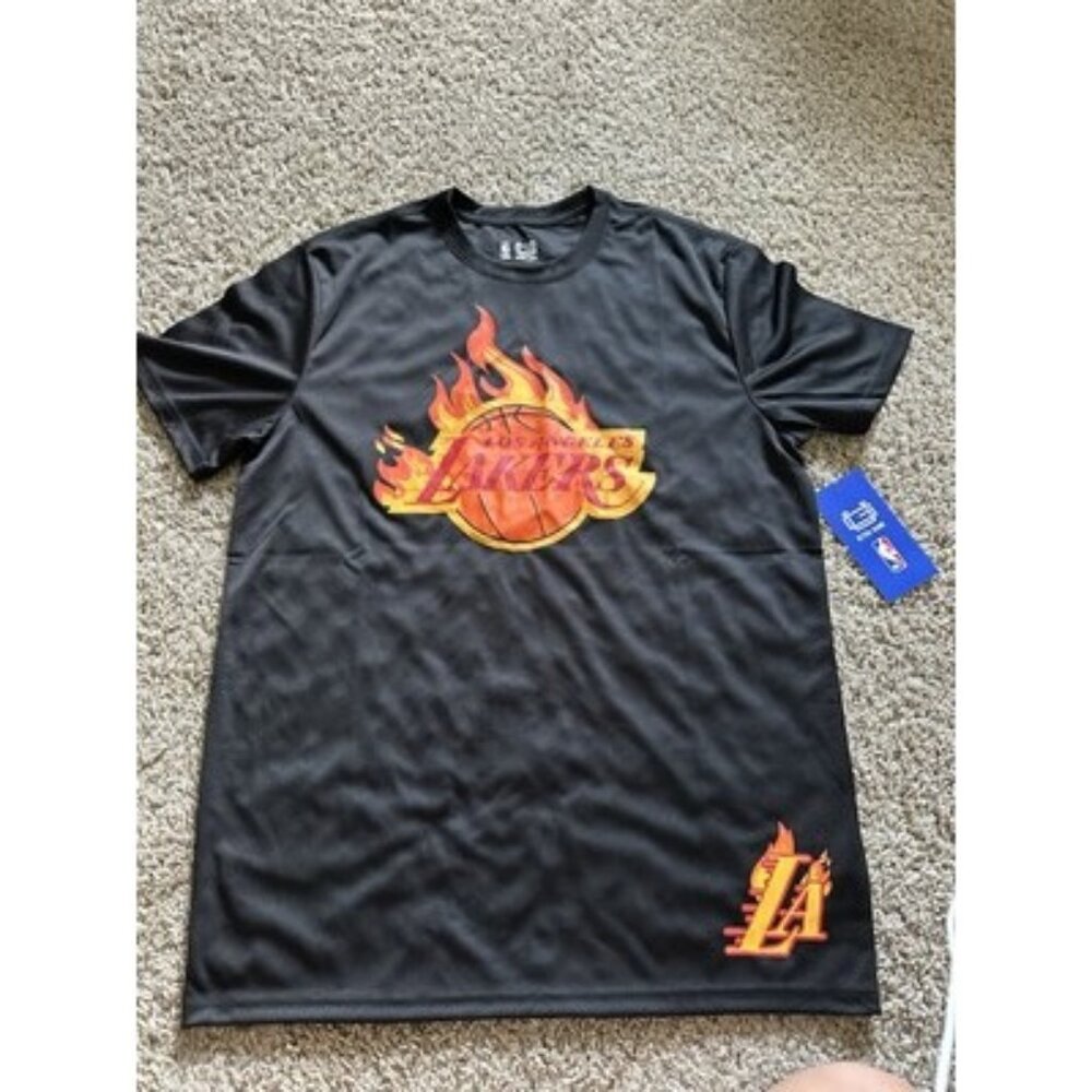 Ultra Game Los Angelos LA Lakers Flames NBA Men’s Black Shirt Sports Size Large